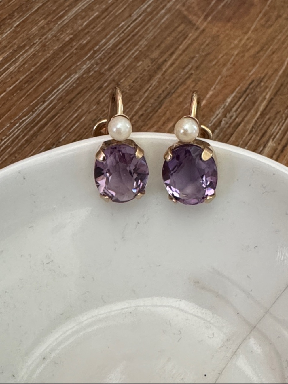 Gold Pearl & Amethyst Earrings